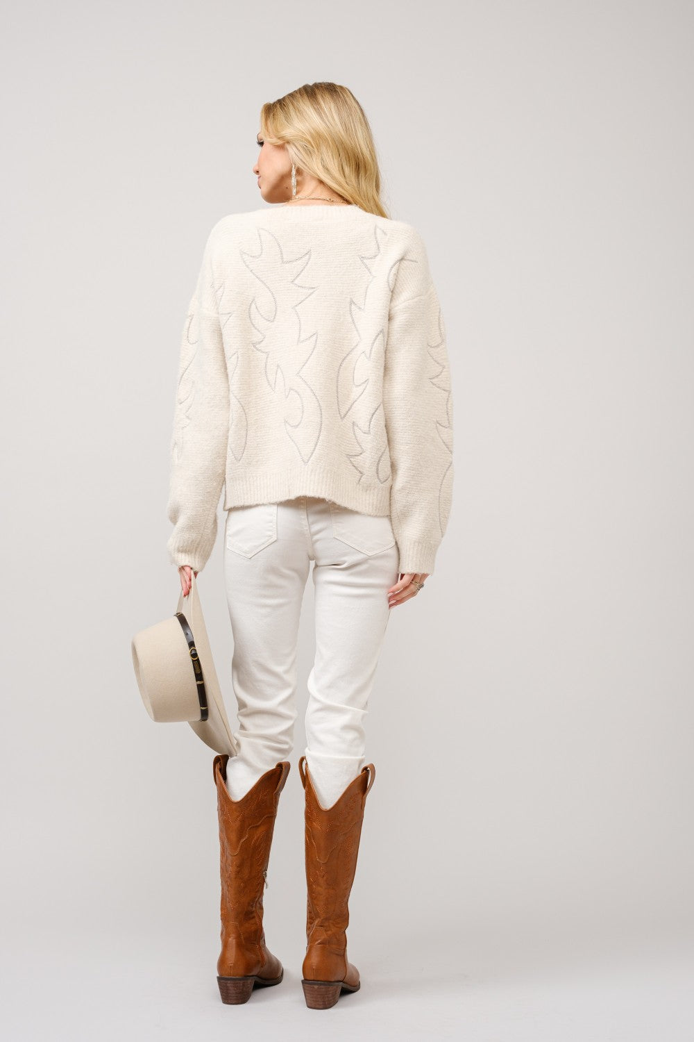 Western Boots Crew Neck Sweater