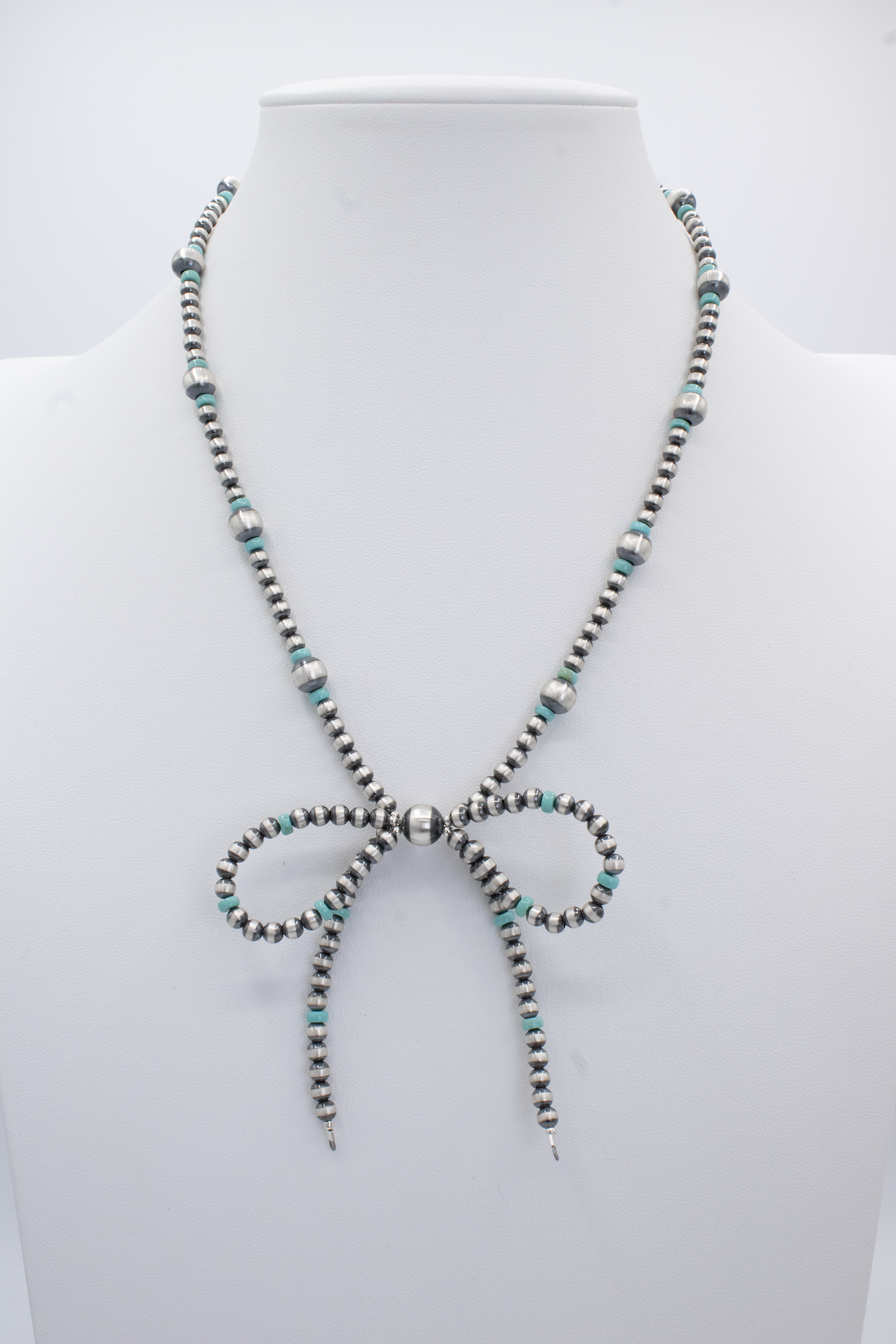 Bow-Tie Graduated Pearls w/ Turquoise