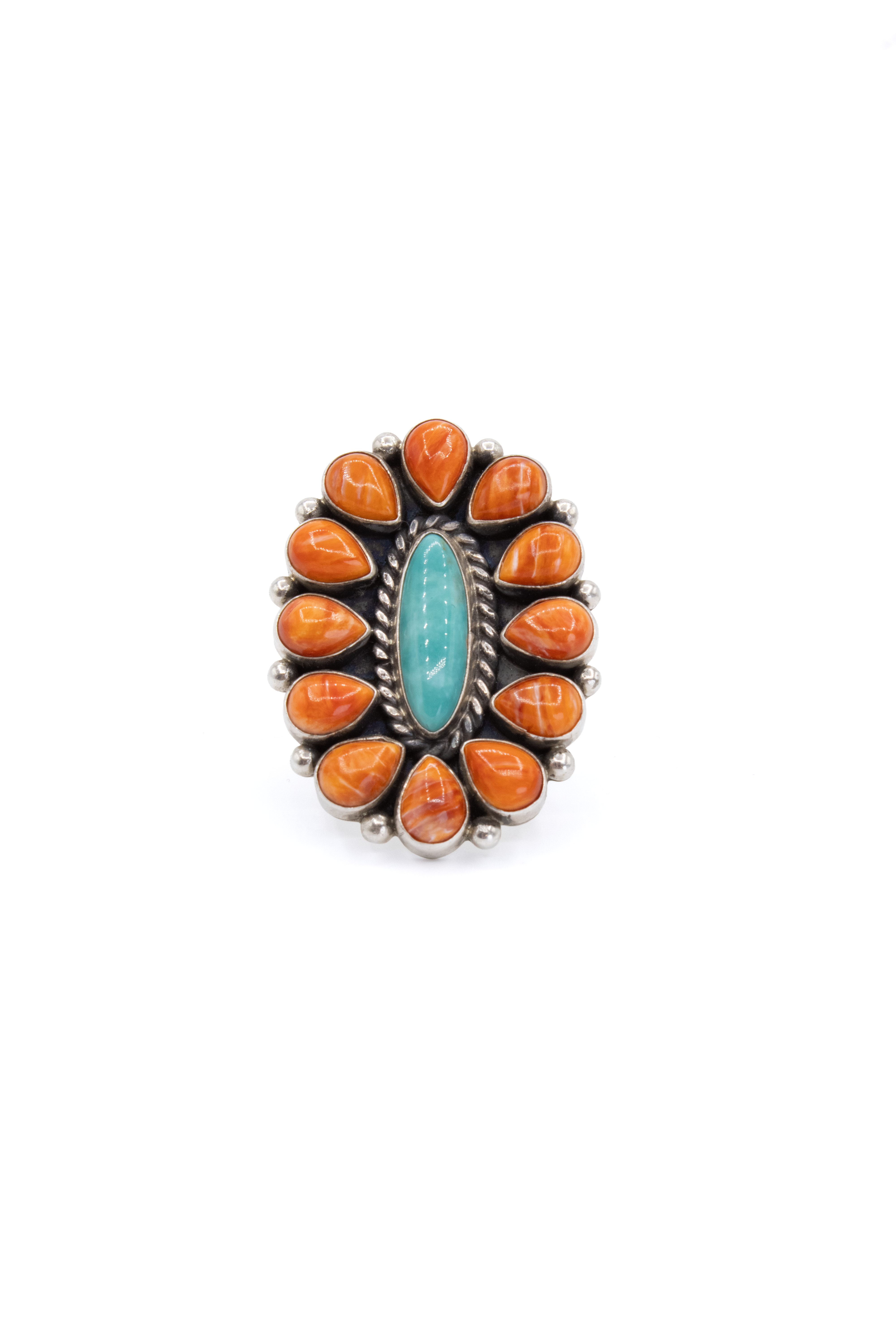 Orange Spiny w/ Turq Cluster Ring - Size 7.5