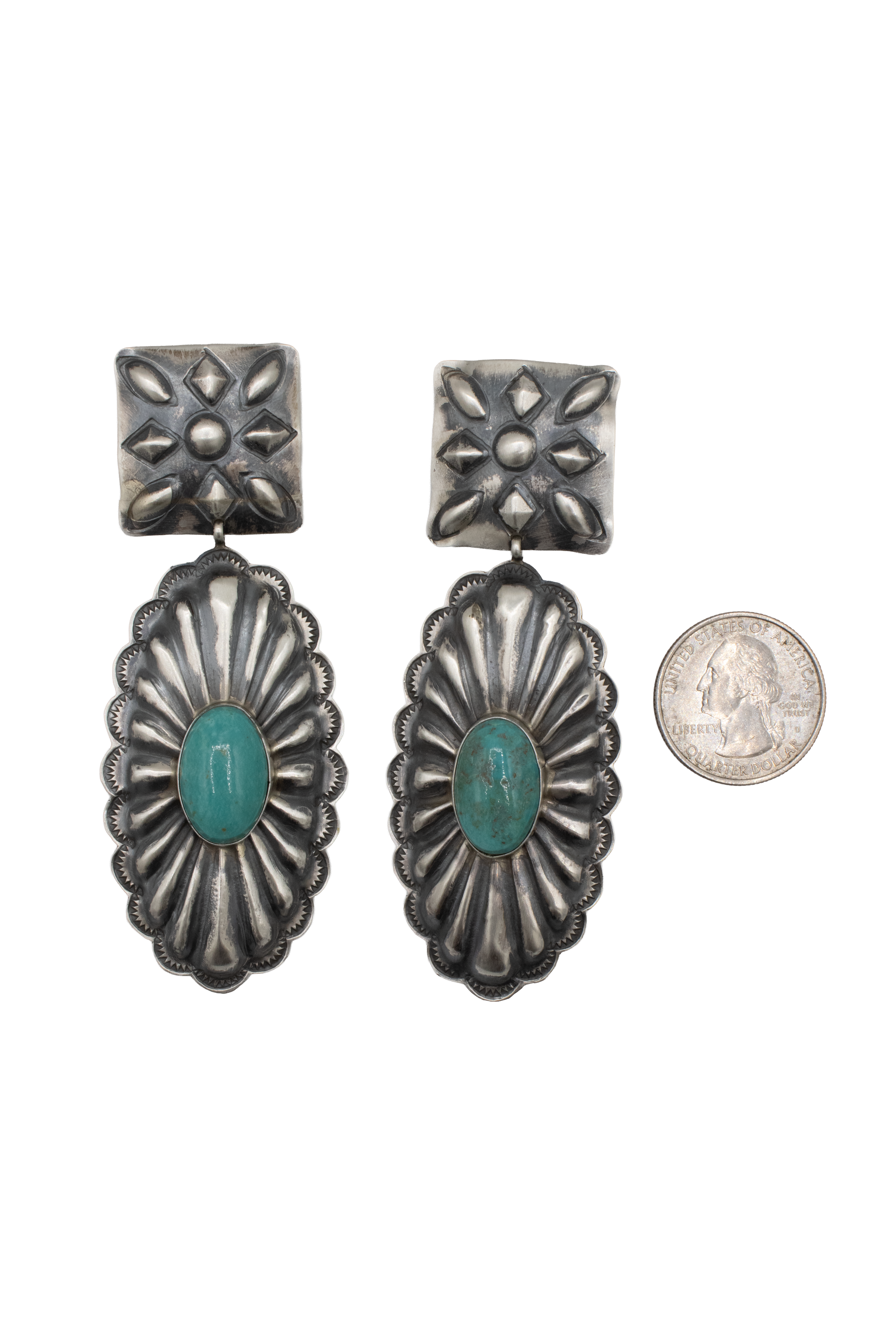 Square Top Two Tier Concho Earrings