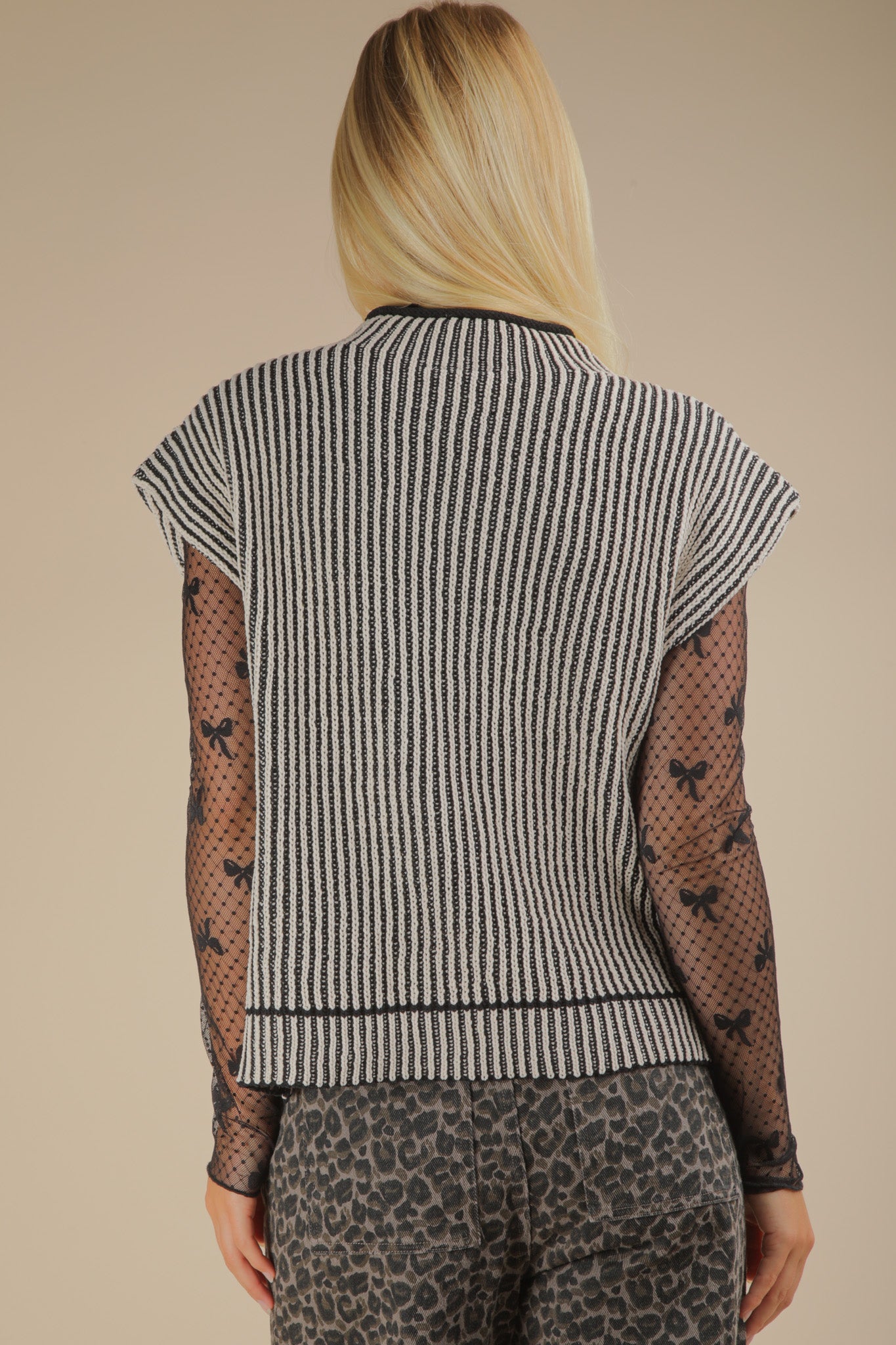 Two Tone Ribbed Knit Sweater Vest